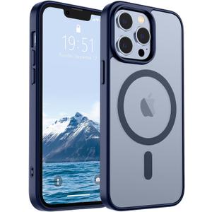 SUPFINE Magnetic for iPhone 13 Pro Max Case (Compatible with MagSafe) (Military Grade Drop Protection) Translucent Matte Shockproof Phone Case,Navy Blue