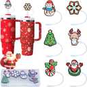 3 x Christmas Silicone Straw Topper Cup for Stanley Cup 30&40 oz Tumbler Accessories, Dust-Proof Cover Cap Toppers,0.4in/10mm Cute Straw Covers,Holiday Decor for Stocking Stuffers,Includes storage box (6 Pcs Christmas)