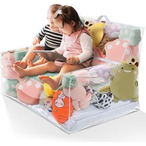 Stuffed Animal Storage Bean Bag Chair Sofa Cover Zipper Large Transparent PVC Stuffed Animal Organizer Bean Bag Seat Only for Organizing Rooms Plush Toys When Filled (38 Inch, Sofa Style)