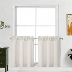 Lecloud Natural Kitchen Curtains 24 Inch Length 2 Pcs, Privacy Modern Room Darkening Curtain, Thermal Window Treatments Drapes Rod Pockets for Cafe Bedroom Cabinet Camper, Each Panel 30" W x 24" L