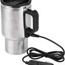 Electric Car Kettle, 16 Oz Stainless Steel Heated Travel Mug Water Boiler Portable in-car Heating Cup Coffee Tea Warmer Cup Thermoses Powered by 12V Cigarette Lighter Plug, 450ML