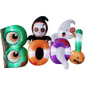 Haunted Hill Farm 8-ft. Wide Reaper and Ghost Boo Sign Blow Up with Lights, Outdoor Halloween Inflatable Decoration for Lawn and Yard, Giant Spooky Holiday Decor