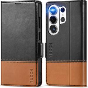 TUCCH Case Wallet for Galaxy S26 Ultra 5G, Magnetic PU Leather Stand [RFID Blocking] 4 Card Slot Folio Protective Cover with TPU Shockproof Inner Shell Compatible with Galaxy S26 Ultra, Black & Brown