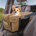 Prpeko Small Dog Car Seat, Portable Dog Seat with Soft Washable Cushion, Center Console Dog Car Seat for Small Dogs Up to 13lbs(Brown)