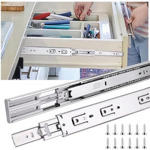 JI2OOYI 14 inch 2pcs Soft Close 3 Fold Full Extension Ball Bearing Side Mount Drawer Slides 100 LB Capacity Silver