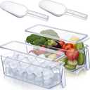 Havawish 4 Pcs Ice Storage Bin for Freezer with Lid and Flexible Scoop Set Plastic Ice Container with Lid Handle for Home Office Fridge Storage (12.4 x 3.94 x 3.94 Inches,Clear)