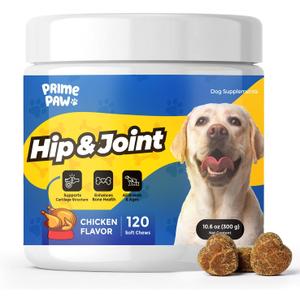 Hip & Joint Supplement for Dogs with Glucosamine Chondroitin MSM | Advanced Mobility Chews for Joint Pain Relief, Supports Healthy Hips All Breeds Sizes, Chicken Flavor, 120 Count, W/Turmeric
