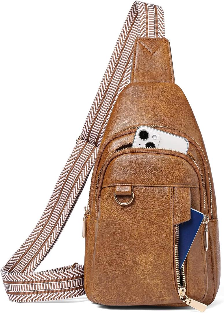 GAEKEAO Sling Bag for Women Crossbody Bags Fanny Pack Vegan Leather Chest Bag Travel Shoulder Belt Purse Backpack Gifts (Brown)