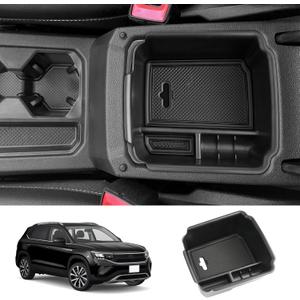 for 2024 2025 VW Taos Interior Accessories,2018-2025 Tiguan & 2022-2025 Taos Center Console Organizer Armrest Storage Box Armrest Organizer Insert Tray 2024 2025 Taos Console Organizer(Black-trim)