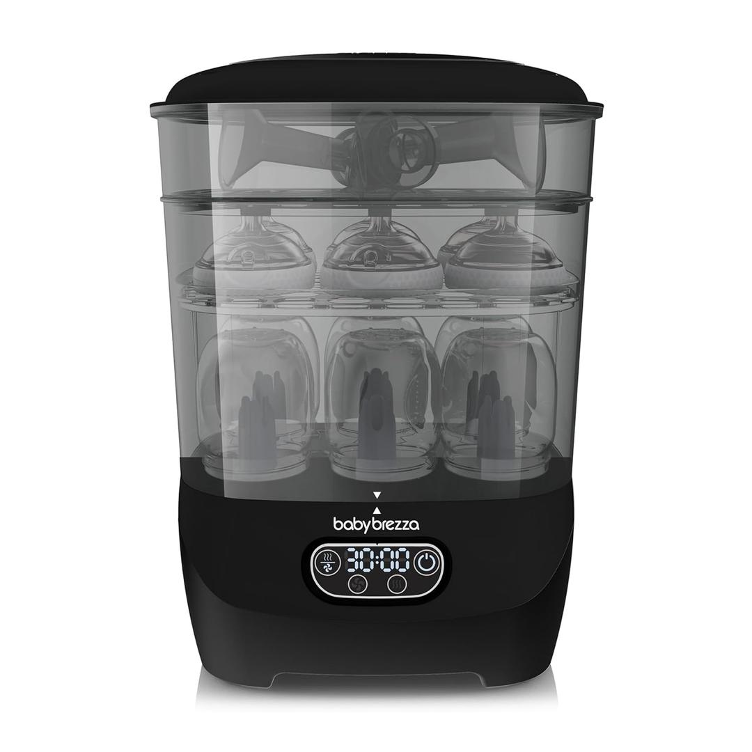 Baby Brezza Bottle Sterilizer and Dryer Advanced  33% Faster - Largest Capacity Steam Sanitizer - Universal Sterilization Machine for All Bottles + Pump Parts - HEPA Air Filter, Black
