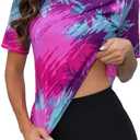 Halcurt Womens 2 PC Rash Guard with Built in Bra Swim Shirt and Shorts Palm XL