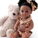 ROBOTIME Reborn Baby Doll Black Girl - 15-Inch Lifelike Newborn Baby with Curly Hair, Weighted Soft Body, and Floral Outfit, Realistic Baby Doll Gift for Kids Age 3+