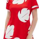 Women's Dress Costume With Pocket Hawaiian Red Dress Halloween Costume Cosplay Leaf Summer Dress (Red, L)
