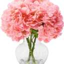 Light Pink Hydrangea Artificial Flowers with Glass Vase, Real Touch Faux Hydrangea Arrangement with Faux Water, Ready-to-Display Table Centerpiece for Bathroom, Shelf, Home Dcor