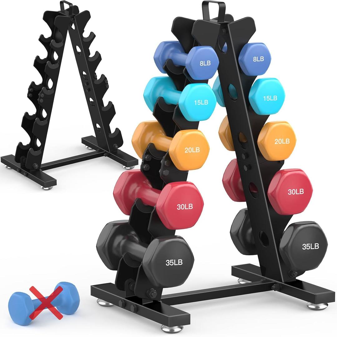 TomCare Dumbbell Rack Stand Only, Weight Rack for Dumbell Set Home Gym Storage Stand for Weights Metal A-Frame Strength Training Dumbbell Holder with Handle (Dumbells not Included) (5 Tier(5-35 LB))