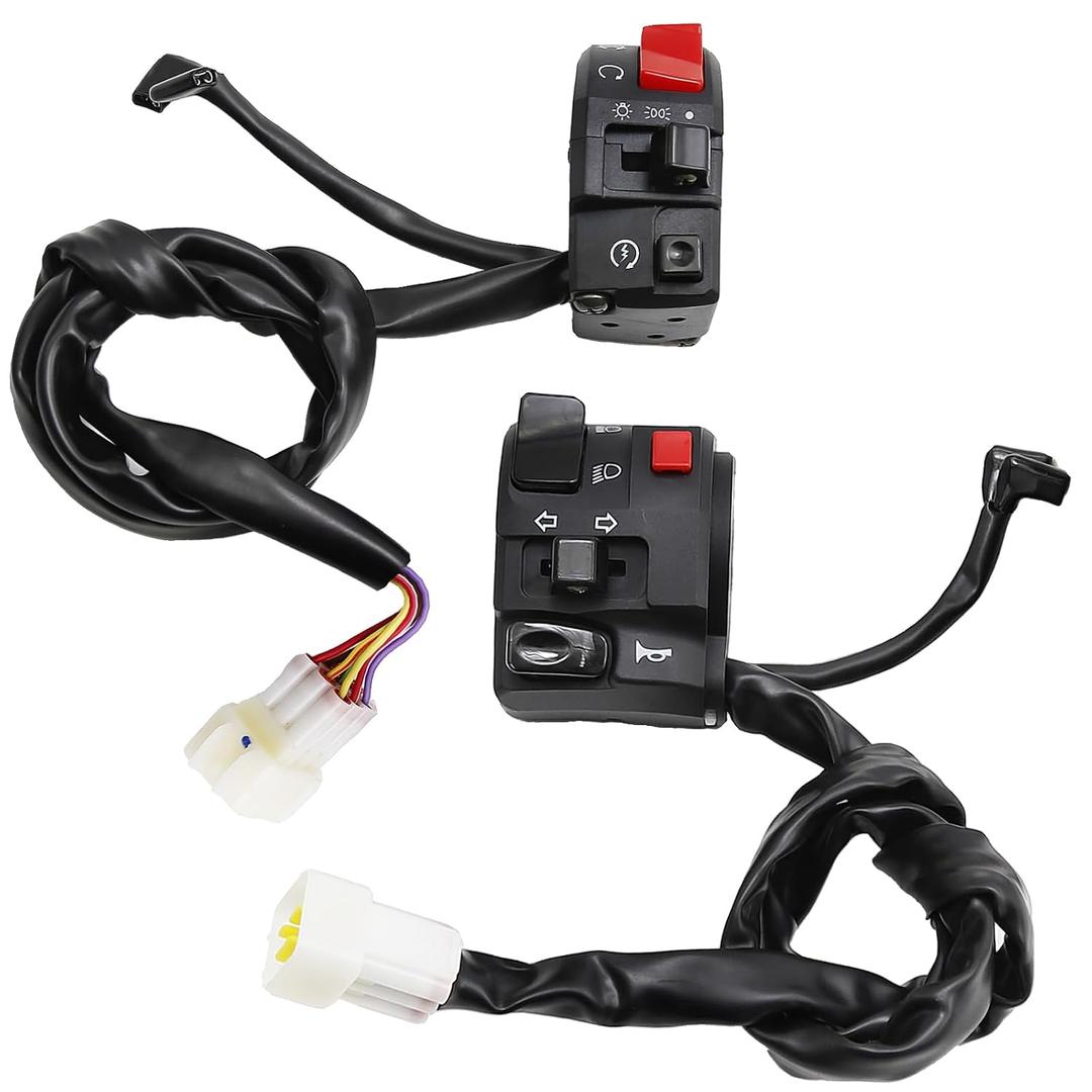 Universal 7/8" Left & Right Motorcycle Handlebar Mount Switch, Side ATV Handlebar Horn Button Turn Signal for Fog Lamp Horn Signal Wires Ignition Stop Control