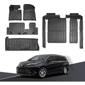 Floor Mats & Cargo Liner for Toyota Sienna 2025 2024 2023 2022 2021(Only for 8 Seat),All-Weather Custom Interior Car Mats fit for Toyota 2021-2024 2025 Sienna AccessoriesBlack