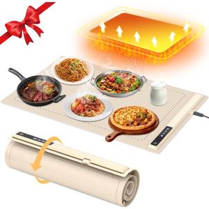Upgrade Warming Mat for Food with Adjustable Temperature-Portable Electric Warming Tray,Roll Up Silicone Food Warmer for Parties with 3 Temperature Settings,Versatile Food Warmers for Parties Buffet (Beige)