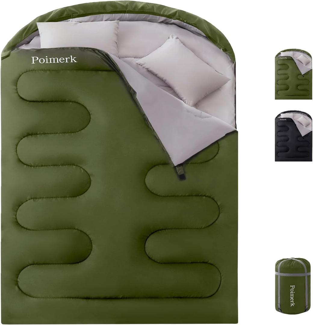 Double Sleeping Bags for Adults Camping with 2 Pillows Queen Size