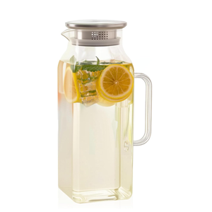 Hannadepot Glass Pitcher, 2L/68oz Glass Water Pitcher with Lid and Spout, Heat/Cold Resistant Borosilicate Glass Water Carafe for Coffee, Juice and Homemade Beverage 