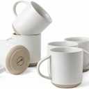 Kanwone Coffee Mugs 16oz, Stoneware Mugs Set, Ceramic Coffee Cups with Handle for Latte, Hot Tea, Cappuccino, Cocoa, Housewarming Wedding Gift, Microwave and Dishwasher Safe, Set of 6, Neutral White
