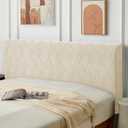 Bed Headboard Cover King, Stretch Bed Head Board Slipcover, Jacquard Protector Slip Cover for Upholstered Headboard (Wave White, King Headboard Length (70"-80"))