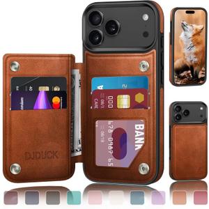 DJDUCK Designed for iPhone 17 Pro Max Case Wallet with Card Holder, [Magnetic Clasp Cover] [RFID Blocking Leather Protection] Shockproof Women Men Cases 6.9 Inch for Apple 17 ProMax Light Brown