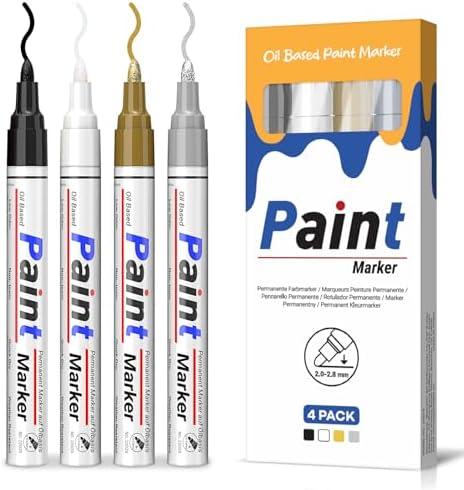 SAKEYR Paint Pens-4 Colors Permanent Oil Based Paint Markers, Quick Dry, Waterproof Paint Pen Markers for Metal, Plastic, Fabric, Wood, Glass, Rock