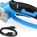 Cordless Electric Scissors, 4V Rechargeable Box Cutter & Cardboard Cutter with Titanium Blade, LED Light, Safety Lock - Rotary Cutter for Fabric, Leather, Carpet, Plastic, Crafting, Sewing (Blue)