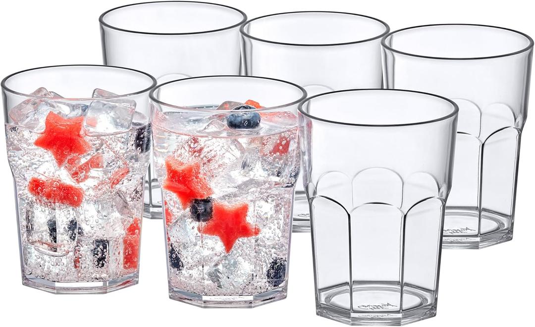 Amazing Abby Affinity - 14-Ounce Clear Plastic Tumblers (Set of 6), Stackable, BPA-Free, Shatter-Proof, Dishwasher-Safe