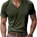 TAFLE Mens T Shirts Summer Short Sleeve V Neck T-Shirt Casual Corduroy Shirt Fitted Tee Shirt L