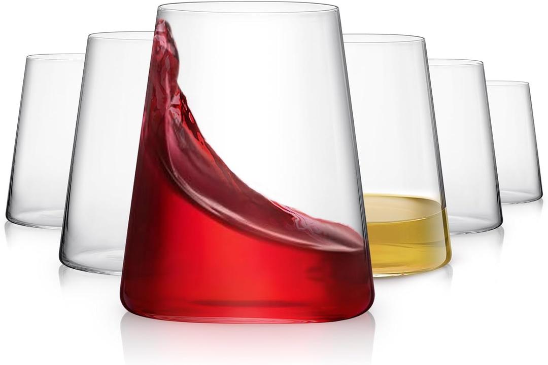 Stemless Wine Glasses Set of 6, Hand Blown Premium Crystal Red White Wine Glass - Modern Drinking Glasses for Women, Men, Wedding, Anniversary, Birthday - 18Oz
