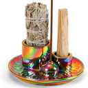 Palo Santo Sticks Holder, Multi-Purpose Handmade Ceramic Incense Burner for Palo Santo Incense Sticks, Sage Holder for Burning, Ash Catcher Tray for Meditation Yoga Room-Colorful