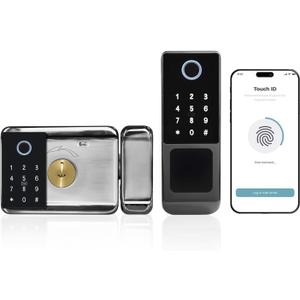 smart latch double gate lock, electronic gate latch for outdoor fence, waterproof keyless smart rim lock, electric double sided keypad locks, Fingerprint, Passcode, Key, IC Card, Tuya App