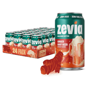 Zevia Zero Sugar Soda, Ginger Root Beer, 12 oz Cans (24-Pack) – Naturally Sweetened, Zero Calorie Sugar Free Soda - Non-GMO Project Verified, Gluten-Free, Vegan, BBD 04/29/2027