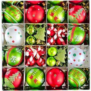 46 pcs Grinchs Christmas Ornaments, Grinchs Christmas Tree Ornaments, Grinchs Christmas Tree Decoration Ornaments Xmas Ball for Xmas Holiday Wreath Garland, Red and Green