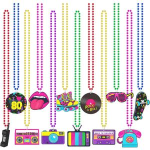 Tigeen 48 Pcs 80s Beaded Necklaces Metallic Neon Beads Retro Glow Party Disco Necklaces Bulk Colorful Rock Music Decor for Women 1980s Party Favors Supplies Mardi Gras Favor, 12 Styles