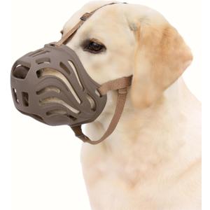 Dog Muzzle for Large Dogs, Silicone Basket Dog Muzzle for Large and Medium Dogs Breed Can Prevent Eating Chewing and Barking for Grooming Trimming Training(Coffee, S-4)
