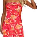 Women's Sexy Tube Dress Summer Y2K Floral Print Strapless Bodycon Mini Dress Date Night Party Club Bandeau Short Dresses (Open Back-red), S