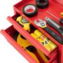 DELI Mini Tool Box with 2 Drawers and Top Storage, Small Metal Tool Box for Garage, Office, Vanity. Perfect for Small Item Storage Organizer, Red