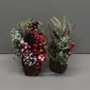 Small Christmas Tree Tabletop Artificial Mini Christmas Tree Decorations with Holiday Ornaments Red Berry Pine Cone Greenery for Home Indoor Fireplace Mantel Xmas Decor (2pcs -Tree Stump-Red)