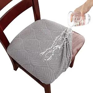 Gute Chair Cover Seats,Suede Chair Cover Seat, Removable Washable Dining Upholstered Chair Protector Seat(Light Gray Leaf,Pack-3) 20X25