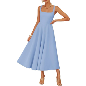 ZESICA Women's Spring Sleeveless Cocktail Dresses 2026 Summer Crewneck Flowy Wedding Guest Party A Line Midi Dress Blue Medium