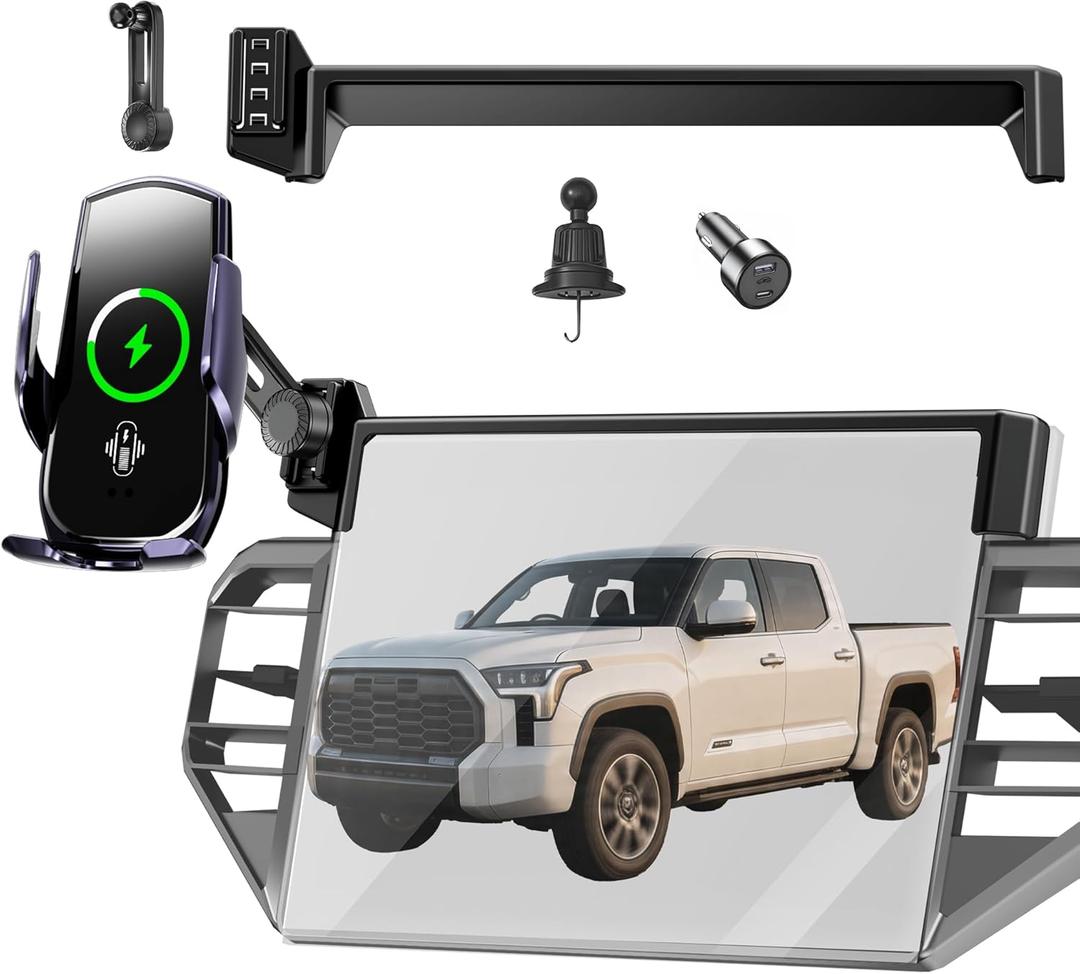 Car Phone Mount for 2022-2026 Toyota Tundra & 2023-2026 Toyota Sequoia, Smart Auto-Clamping on 14" Touchscreen, 15W Wireless Fast Charging, 360 Adjustable, Without Blocking Airflow