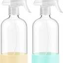 Glass Spray Bottles with Silicone Sleeve Protection, 16 oz 2 Pack, Reusable Spray Bottles with Adjustable Nozzle for Hair, Cleaning Solutions, Plants, Pale Yellow&Mint Green