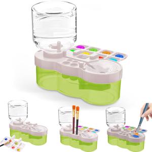 Paint Brush Cleaner Tool, Washing My Brush, Water Cycle Brushes Rinser with Brushes Holder and Palette, Brush Rinser Dispenser, Painting Art Supplies Stuff for Artist Artist Kids (Green)
