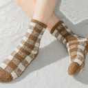 BomKinta Fuzzy Socks Women - Winter House Slipper Sock - Cozy Thick Warm Sleeping Gifts for Women Size 5-10 (3 Pairs Checkered Red Khaki Yellow)