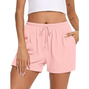 Cotton Pajama Shorts for Women Soft Sleep Shorts Casual Elastic Waist Pj Bottoms with Drawstring & Pockets, L