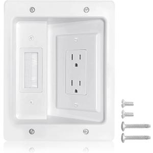 Recessed Outlet Box in Wall Cable Management Kit, Hide Cables Behind The Wall, Cable Pass Through Wall Plate Insert for TV HDMI Network Ethernet Home Theater Speaker Systems (White 6.2 * 7.9 inch)