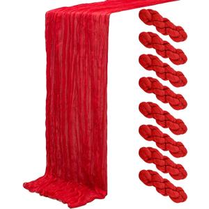 8Pack Red Cheesecloth Table Runners 120Inch Gauze Table Runner Cheese Cloth Red Table Runner Rustic Sheer Runner for Wedding Baby Shower Birthday Party Table Decor